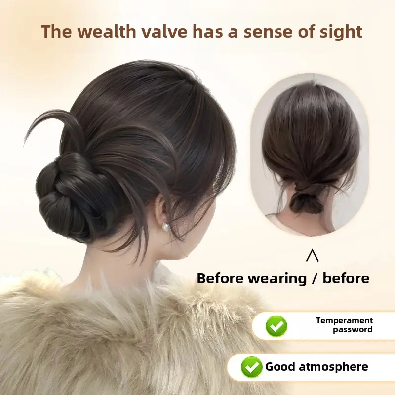 Low Bun Hair Piece Realistic Feathers Flower Bud Natural Fluffy Hairpin Style Fake Hair Essential for Women Hair Accessories
