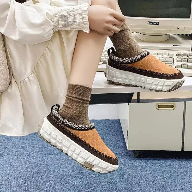 Platform Casual Flats Slippers Women Shoes Round Head Keep Warm Shallow Mouth Fashion Mules Winter Snow Ankle Boots Retro Suede