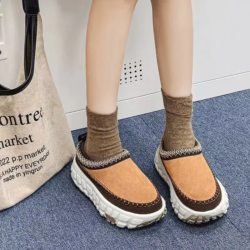 Platform Casual Flats Slippers Women Shoes Round Head Keep Warm Shallow Mouth Fashion Mules Winter Snow Ankle Boots Retro Suede