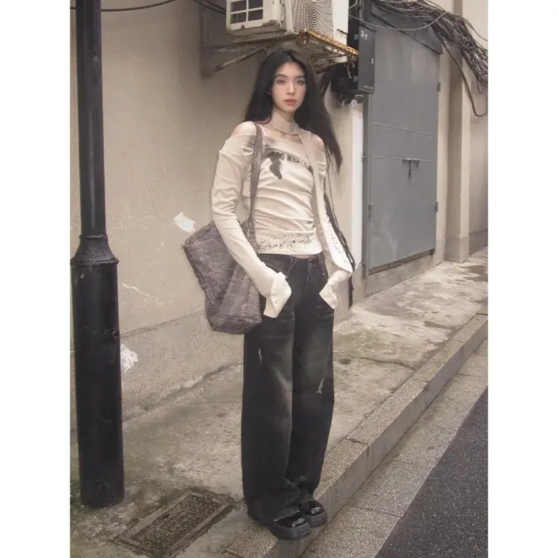 Slim Fit Long Sleeve T-Shirt One Shoulder Design Cotton Modal Ribbed Material Comfortable Soft Color Block Women's Top