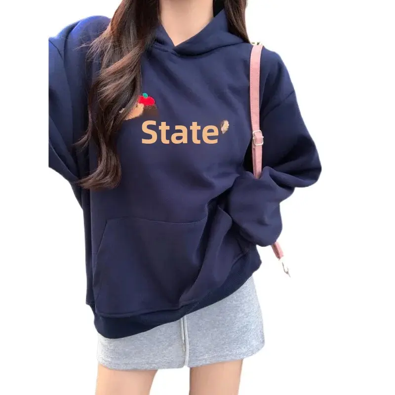 Retro American Cartoon Dog Sausage Winter Hoodie Women's Loose Fit Autumn Winter Outfit Cotton Full Sleeve Hooded Sweatshirt
