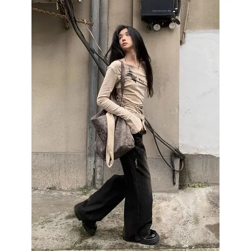 Slim Fit Long Sleeve T-Shirt One Shoulder Design Cotton Modal Ribbed Material Comfortable Soft Color Block Women's Top