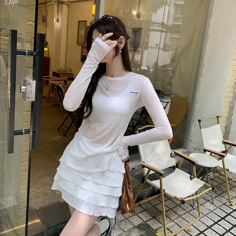 Skin-friendly Lightweight Long Sleeve Women's T-shirt Chic Labelled Cover-up Base Layer Shirt Early Autumn New Style Trendy Top