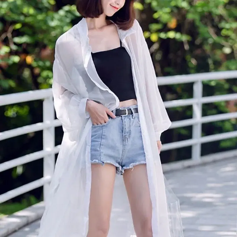 Women's Summer Chiffon Cardigan Ultra-Thin Loose-Fit Fashionable Sun-Protective Jacket Medium-Length Korean Style