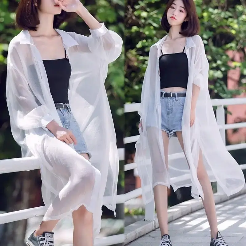 Women's Summer Chiffon Cardigan Ultra-Thin Loose-Fit Fashionable Sun-Protective Jacket Medium-Length Korean Style