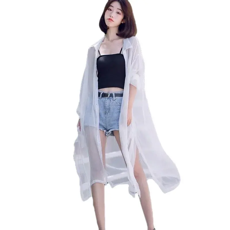 Women's Summer Chiffon Cardigan Ultra-Thin Loose-Fit Fashionable Sun-Protective Jacket Medium-Length Korean Style