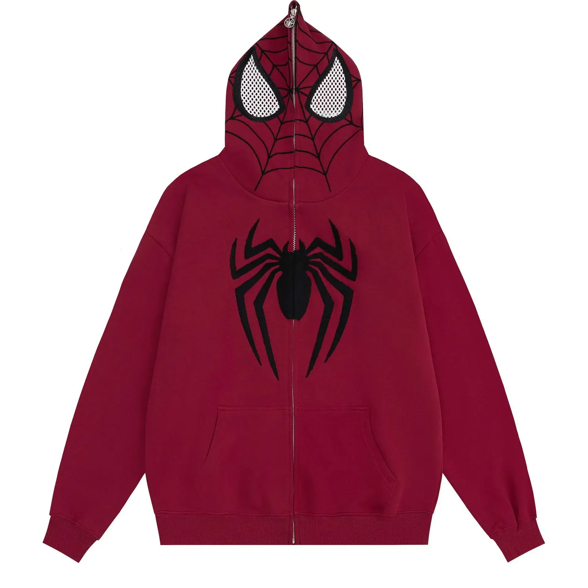 Vintage American Style Spiderman Print Hooded Sweatshirt Zipper Cardigan Autumn Street Loose Fit Jacket Trendy Hip Hop Casual