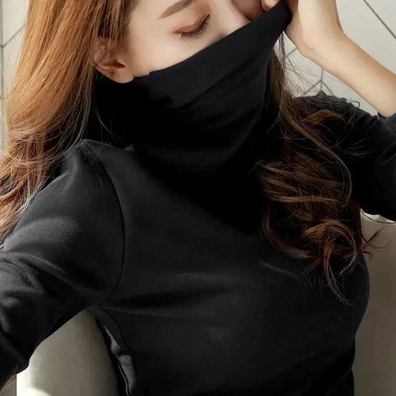 Wholesale Dropshipping Spring Autumn New Polo/Turtle Neck Base Layer Top Long Sleeve Korean Women's Clothing Slims Smooths Your