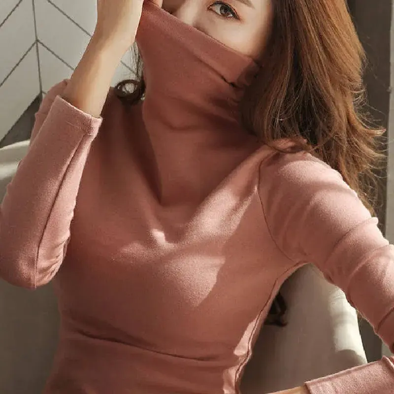 Wholesale Dropshipping Spring Autumn New Polo/Turtle Neck Base Layer Top Long Sleeve Korean Women's Clothing Slims Smooths Your
