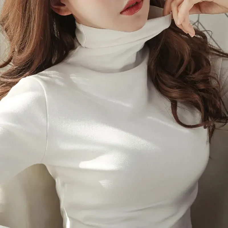 Wholesale Dropshipping Spring Autumn New Polo/Turtle Neck Base Layer Top Long Sleeve Korean Women's Clothing Slims Smooths Your
