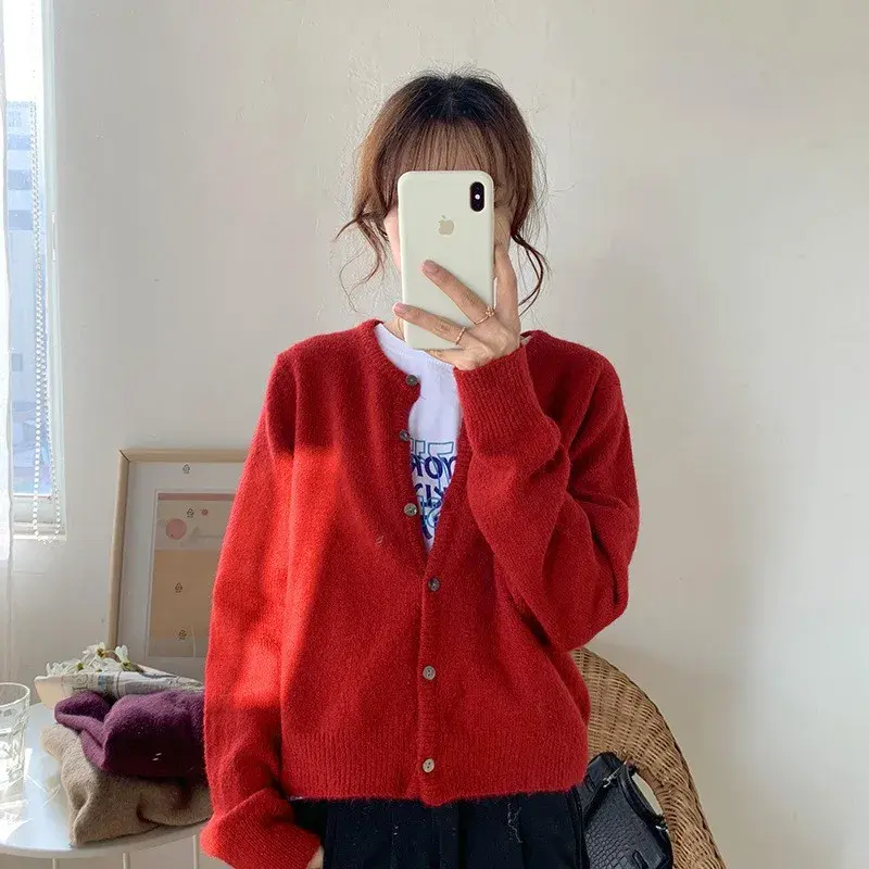 Super Chic Gentle StyleshortsJacket Knitted Cardigan Women's Sweater With Crew Neck For Autumn/Winter SensibilityNiche Design
