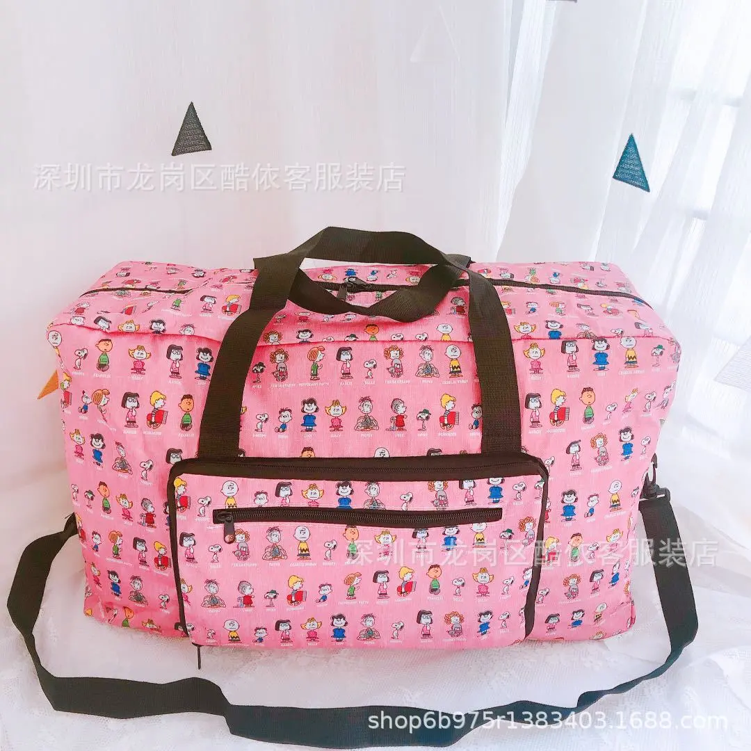 Cute Cartoon Snoopy Portable Folding Travel Bag Lightweight Waterproof Luggage Cover Fits Most Carry-On Suitcase
