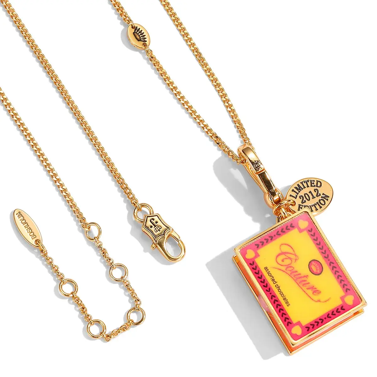 Luxury High-End Feel Rhinestone Color Printing Letter Necklace Women's Pendant Chocolate Square Box Opening Neckwear Accessory
