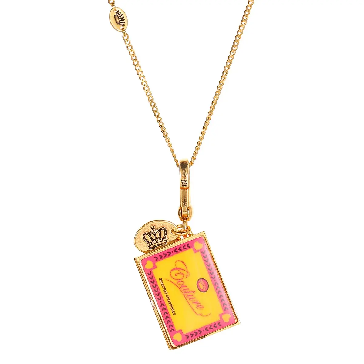 Luxury High-End Feel Rhinestone Color Printing Letter Necklace Women's Pendant Chocolate Square Box Opening Neckwear Accessory