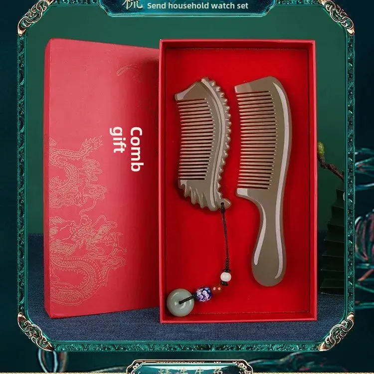 Natural White Buffalo Horn Comb Women's Hair Comb Professional Salon Use Black People Wig Use Gift Box National Holiday Gift
