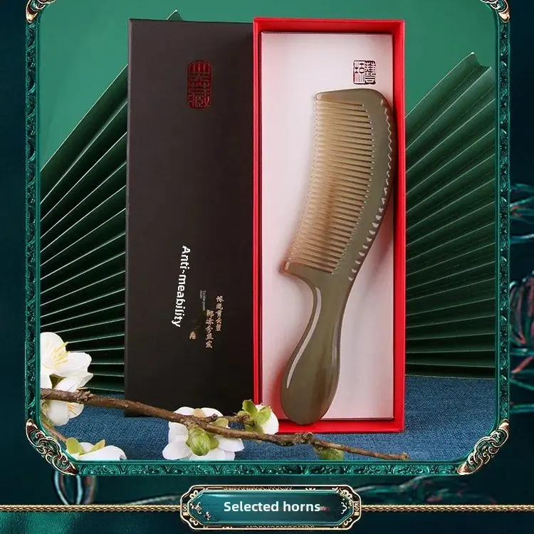 Natural White Buffalo Horn Comb Women's Hair Comb Professional Salon Use Black People Wig Use Gift Box National Holiday Gift