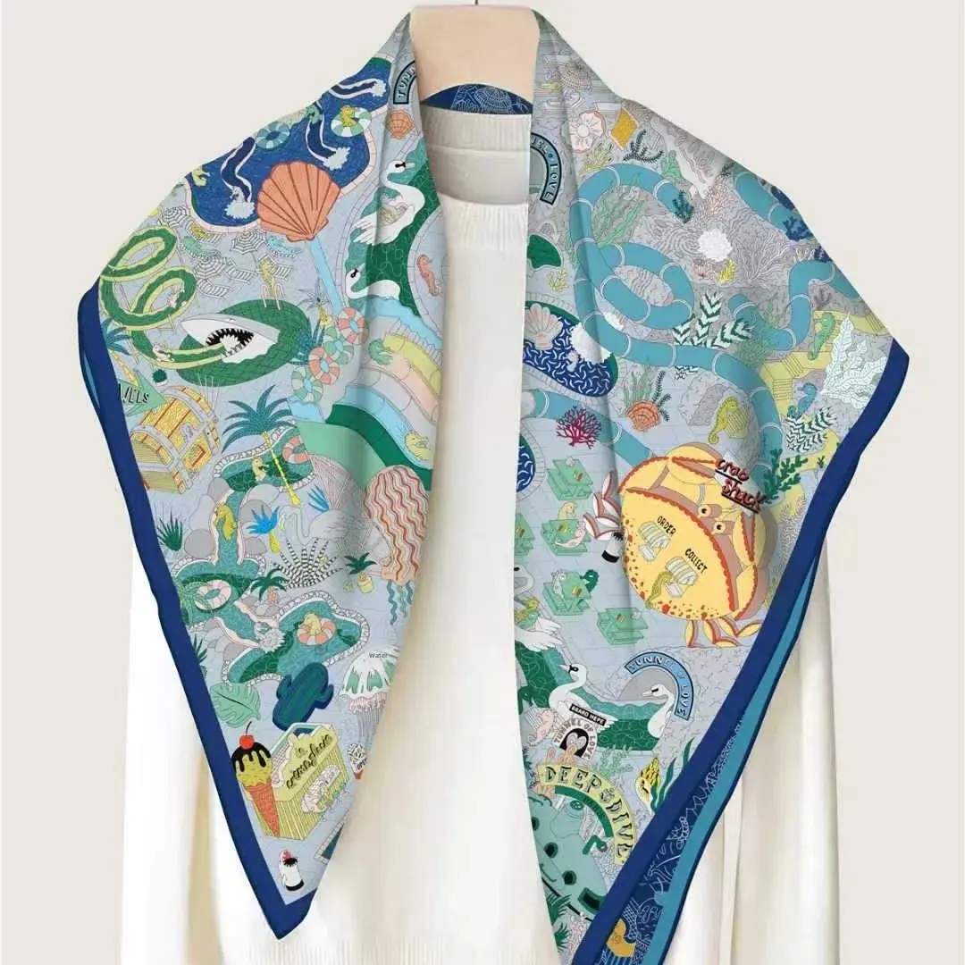 Versatile Twill Handmade Rolled Edge Medium Square Scarf Double-Sided New Style Headscarf 90cm Printing European Scarves For Wom