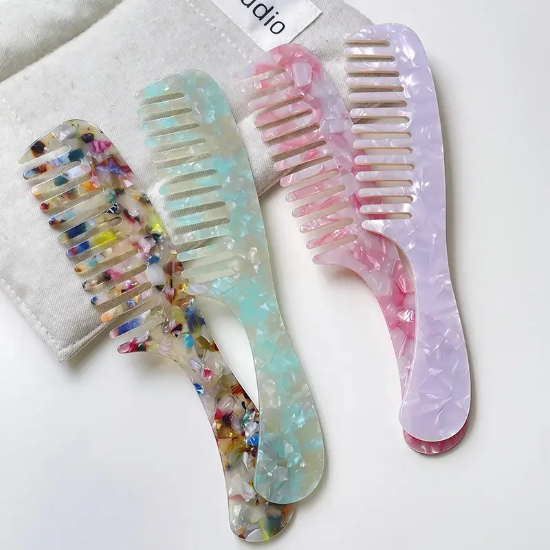 High Quality Acetate Comb Wide Tooth Hairdressing Makeup Bangs Comb Korean Style Marble Pattern Portable Professional Salon Brus