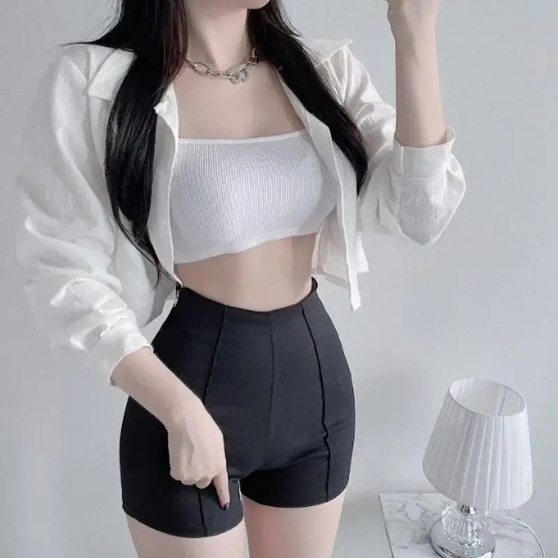 Black High-Waisted Slimming Sexy Versatile Straight-Leg Casual Shorts Women's Clothing Summer Heat Pants