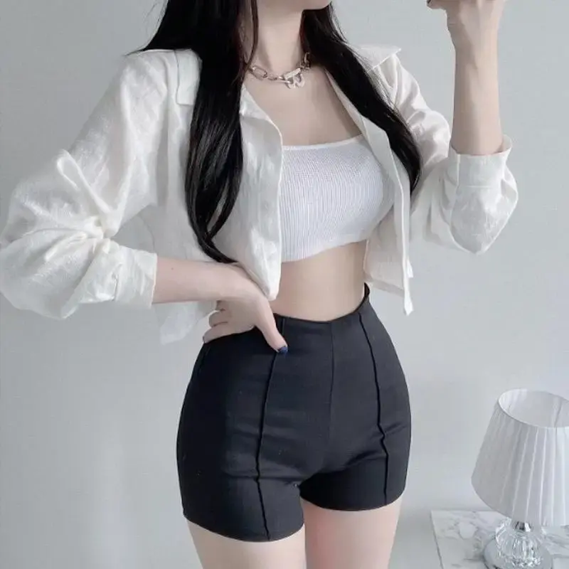 Black High-Waisted Slimming Sexy Versatile Straight-Leg Casual Shorts Women's Clothing Summer Heat Pants