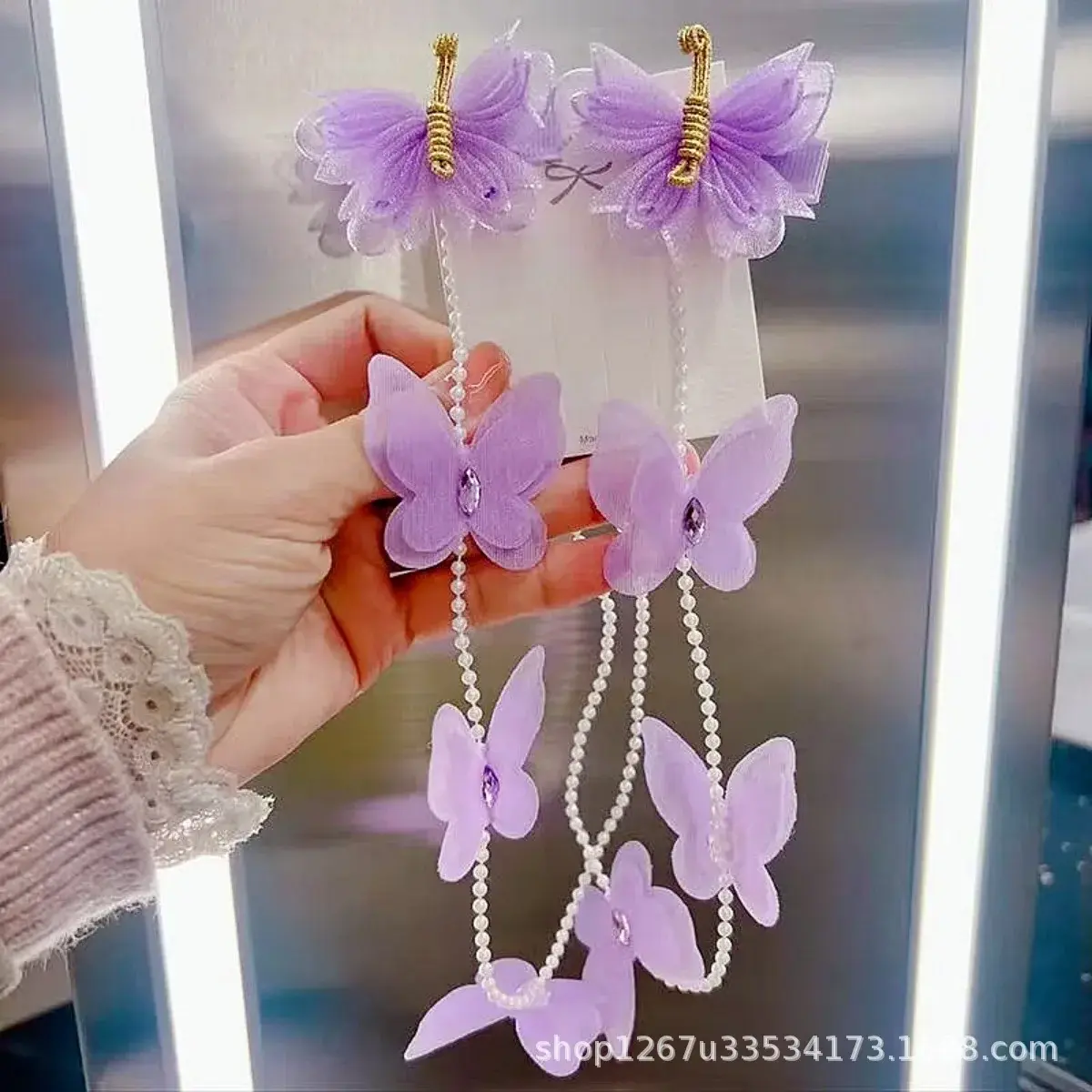 Children's Pearl Butterfly Hair Chain Tassel Fixed Hair Clip Baby Hair Band Princess Hair Accessory Sweet Braid Hairpin