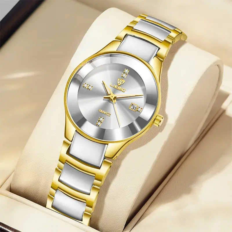 Liebig Brand Quartz Wristwatch Unisex Steel Strap Calendar Waterproof Men's Women's Couple Watch Elegant Timepiece