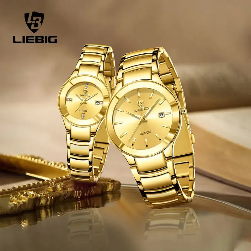 Liebig Brand Quartz Wristwatch Unisex Steel Strap Calendar Waterproof Men's Women's Couple Watch Elegant Timepiece