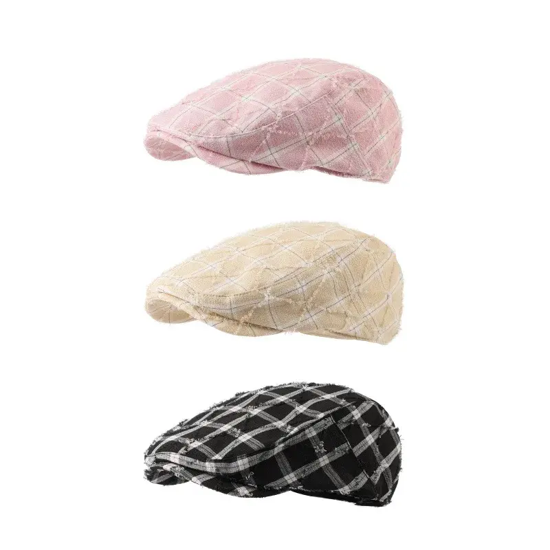 Korean Style Fashion Plaid Beret Hat Women Spring Summer Versatile Face Slimming Octagonal Art Casual Painter Hat Advanced Hat