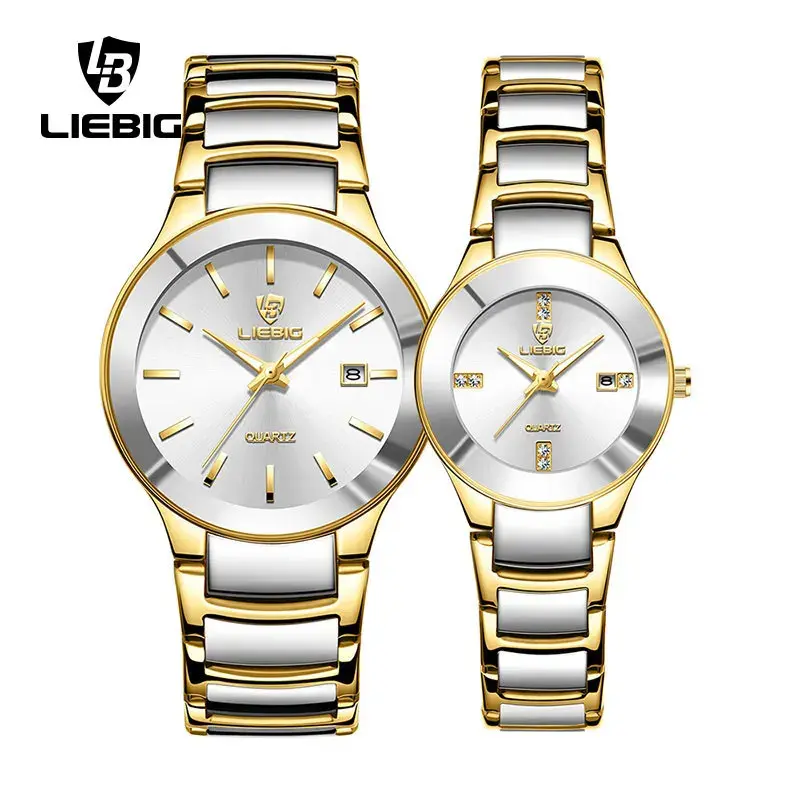 Liebig Brand Quartz Wristwatch Unisex Steel Strap Calendar Waterproof Men's Women's Couple Watch Elegant Timepiece