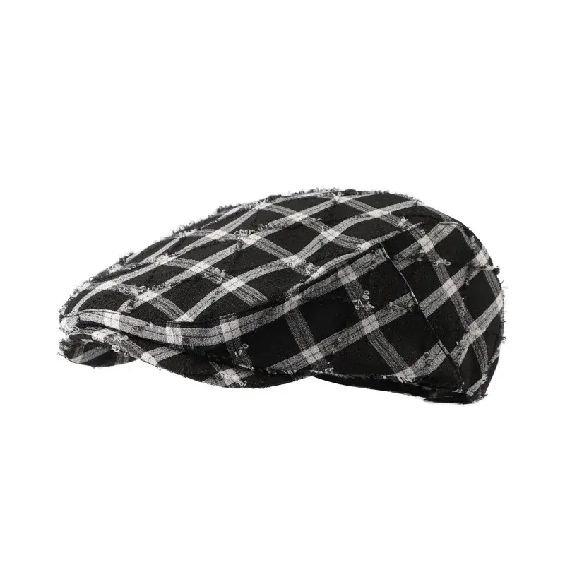 Korean Style Fashion Plaid Beret Hat Women Spring Summer Versatile Face Slimming Octagonal Art Casual Painter Hat Advanced Hat