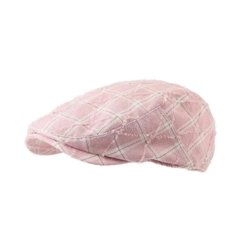 Korean Style Fashion Plaid Beret Hat Women Spring Summer Versatile Face Slimming Octagonal Art Casual Painter Hat Advanced Hat