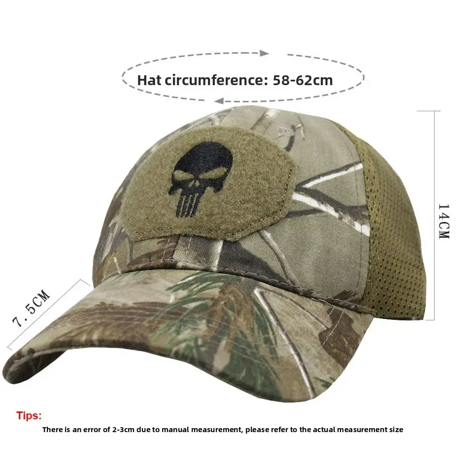 Camouflage Baseball Cap Summer Outdoor Tactical Hat Skeleton Head Fishing Sun Protection Magic Tape Men's Hat Lace Net Cap