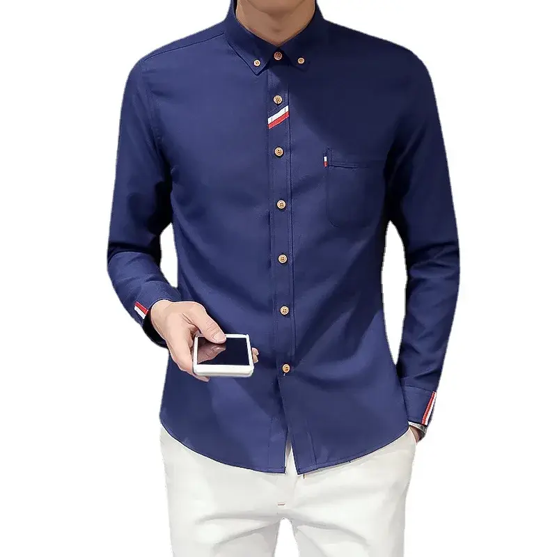 New Long Sleeve Men's Fashionable Solid Color Top Korean Style Spring Autumn Slimming Shirt Trendy Sleeveshirt