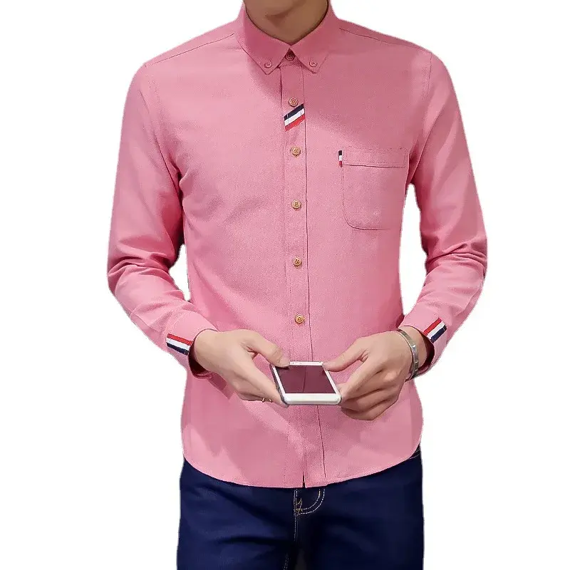 New Long Sleeve Men's Fashionable Solid Color Top Korean Style Spring Autumn Slimming Shirt Trendy Sleeveshirt