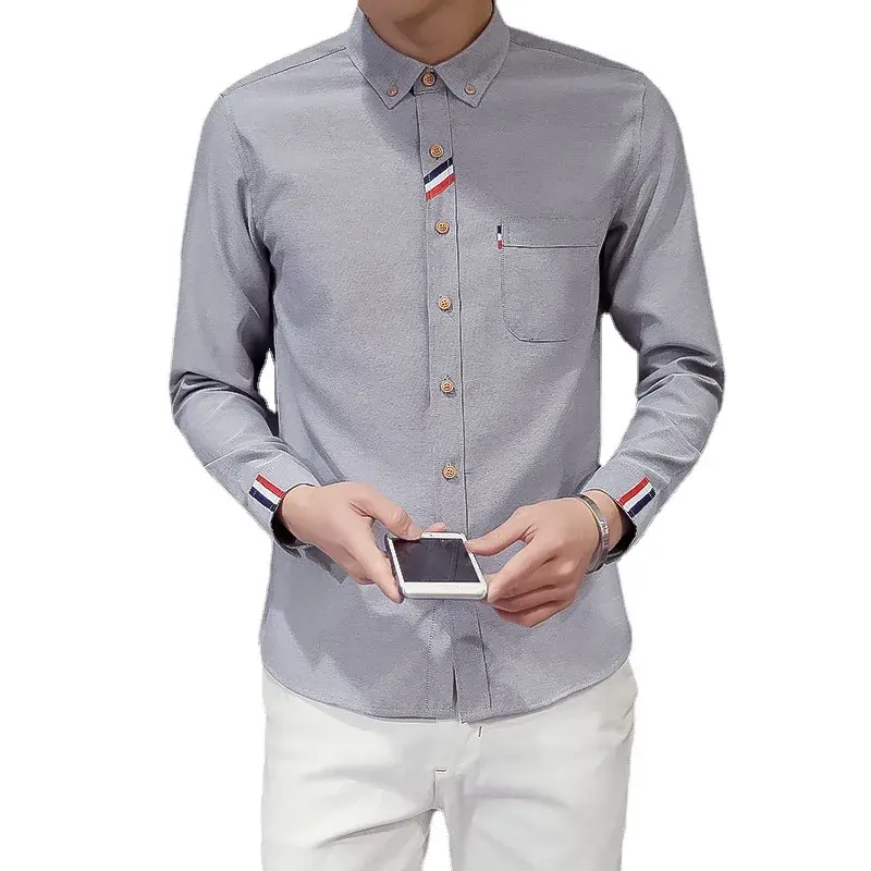 New Long Sleeve Men's Fashionable Solid Color Top Korean Style Spring Autumn Slimming Shirt Trendy Sleeveshirt