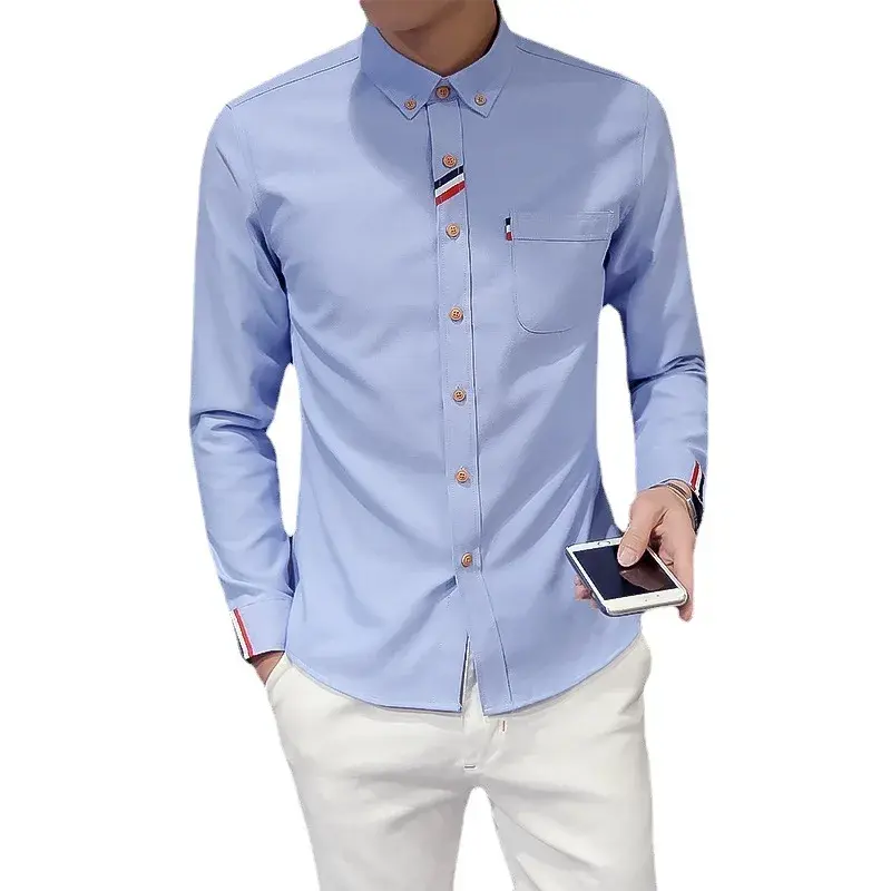 New Long Sleeve Men's Fashionable Solid Color Top Korean Style Spring Autumn Slimming Shirt Trendy Sleeveshirt