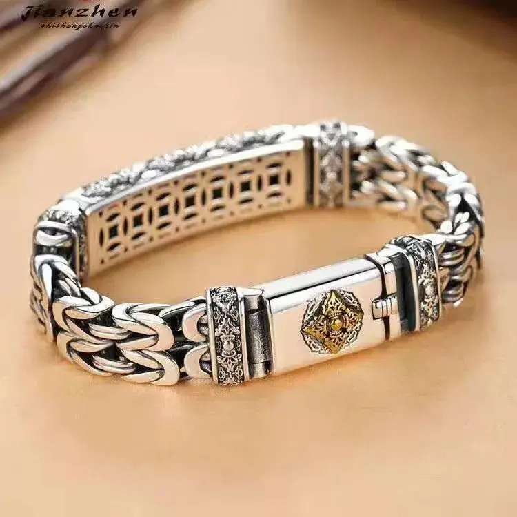 VintageTrendy Men's Bracelet Silver Trendy Creative Unique Jewelry Item Kong Kong Mallet Pattern Peaceful Chain Factory Direct S