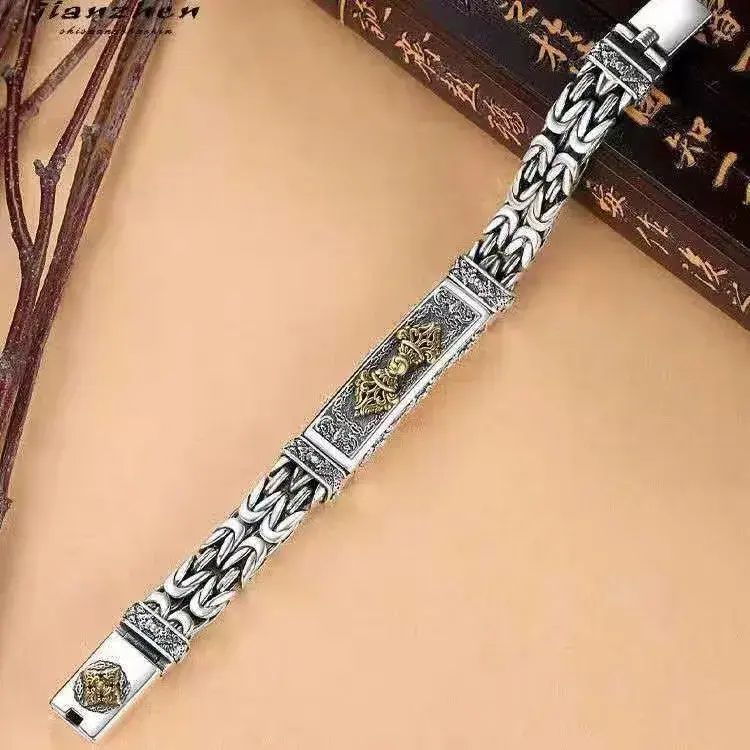 VintageTrendy Men's Bracelet Silver Trendy Creative Unique Jewelry Item Kong Kong Mallet Pattern Peaceful Chain Factory Direct S
