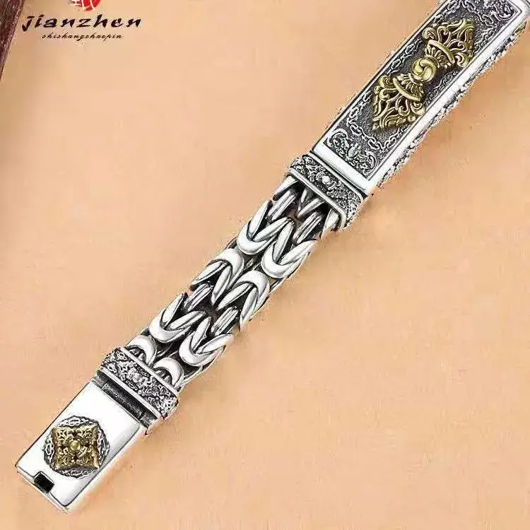 VintageTrendy Men's Bracelet Silver Trendy Creative Unique Jewelry Item Kong Kong Mallet Pattern Peaceful Chain Factory Direct S