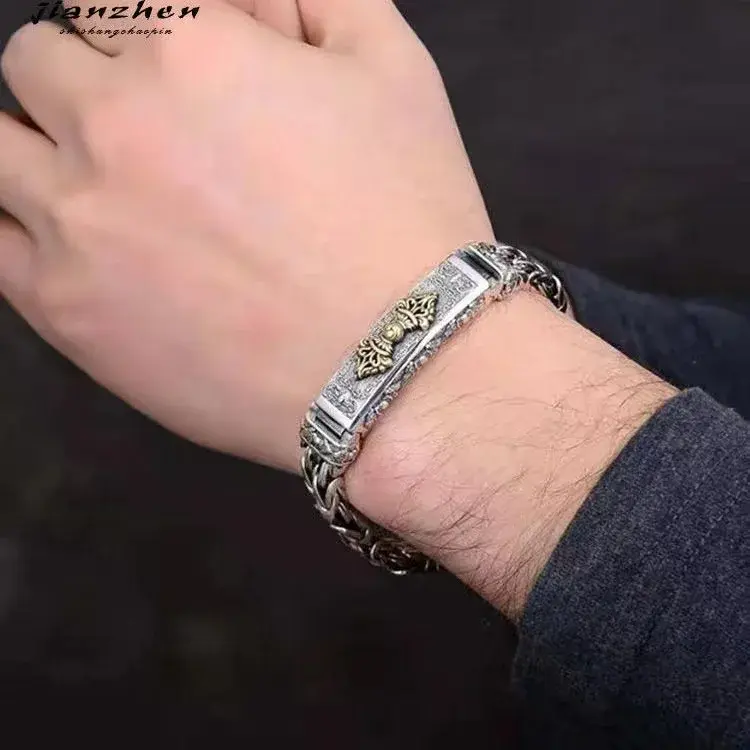 VintageTrendy Men's Bracelet Silver Trendy Creative Unique Jewelry Item Kong Kong Mallet Pattern Peaceful Chain Factory Direct S