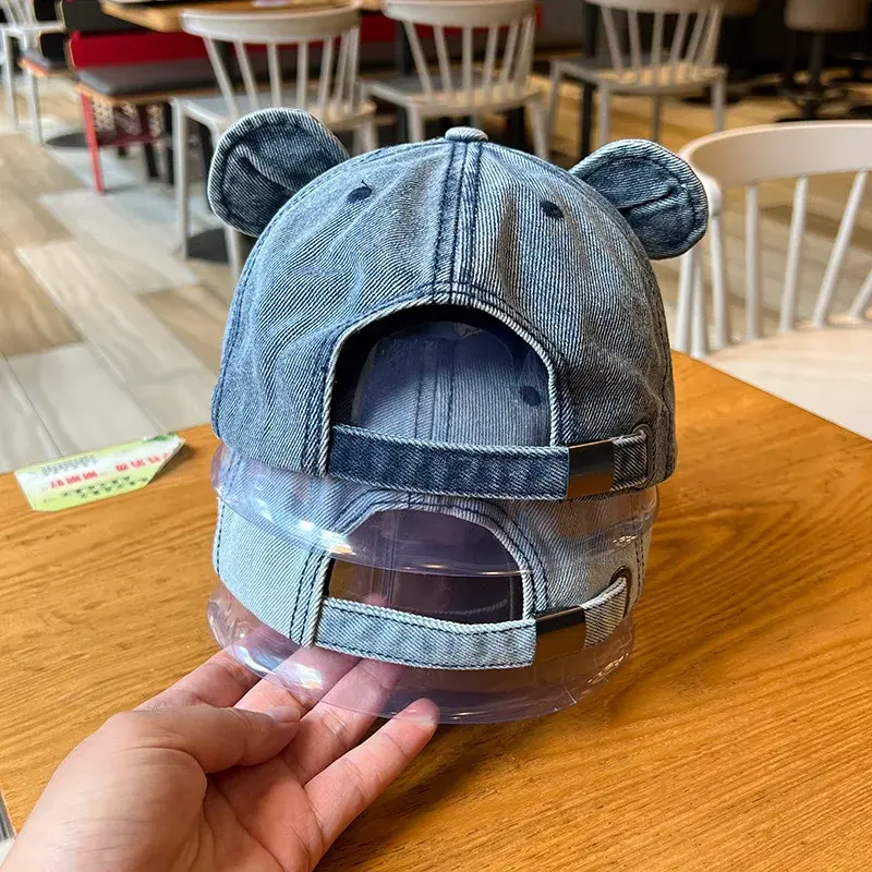 Retro Washed Denim Baseball Cap Women's Autumn New Style High Quality Cute 3D Ear Duckbill Cap Trendy Korean Style Hat