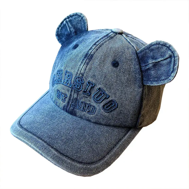 Retro Washed Denim Baseball Cap Women's Autumn New Style High Quality Cute 3D Ear Duckbill Cap Trendy Korean Style Hat