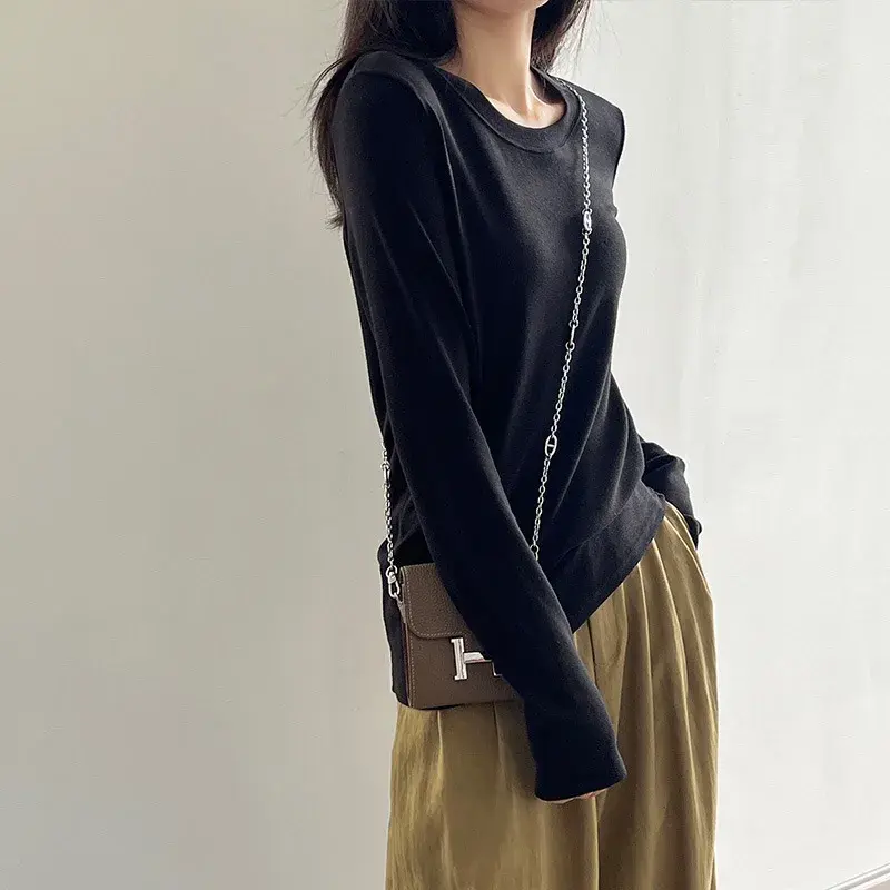 Women's Japanese Style Long Sleeve T-Shirt Loose Fit Slimming Versatile Round Neck Top New Arrival Fall 2024 Clothing