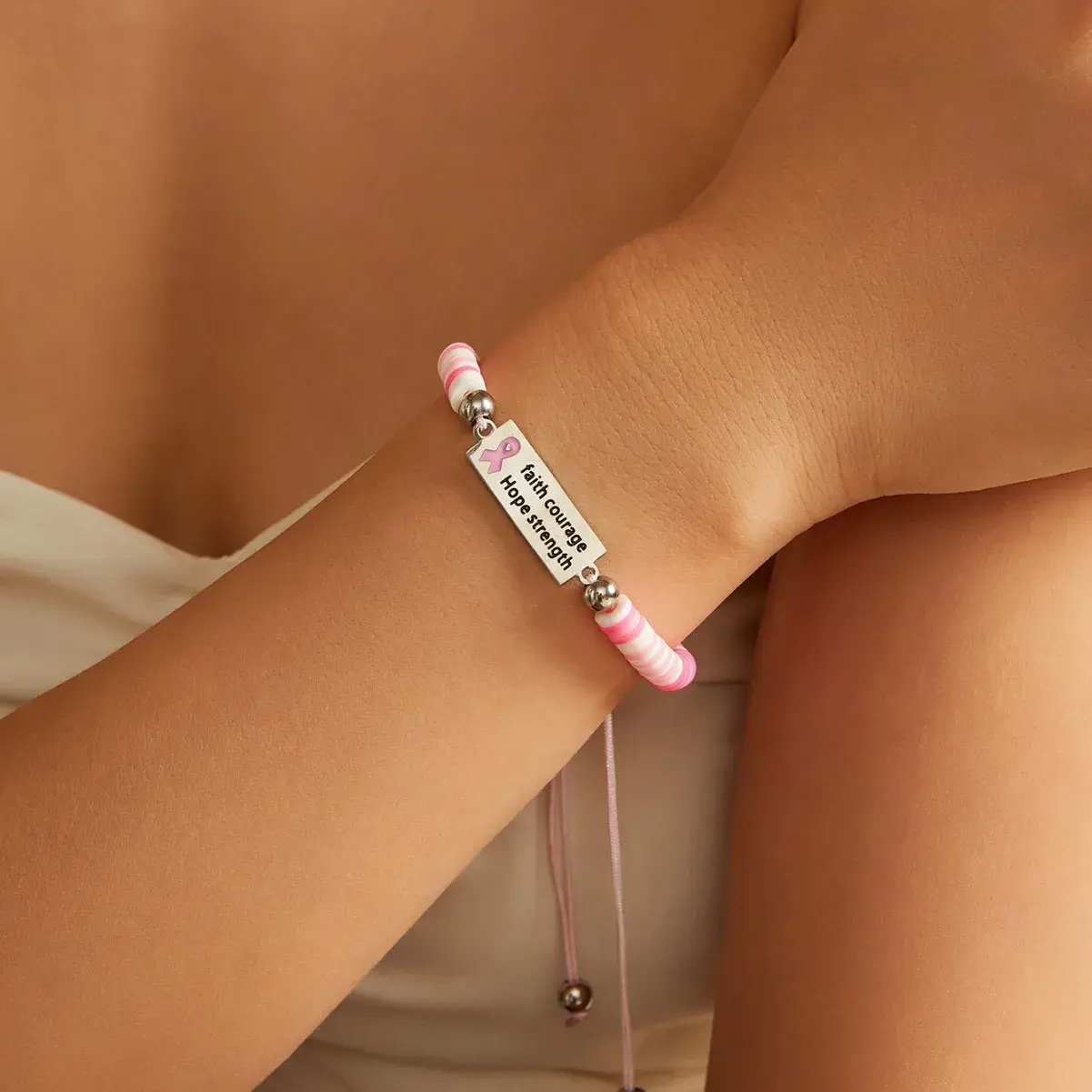 Courage Strength Pink Ribbon Awareness Women's Breast Cancer Prevention Bracelet Women's Style Hand Ring Hand Jewelry