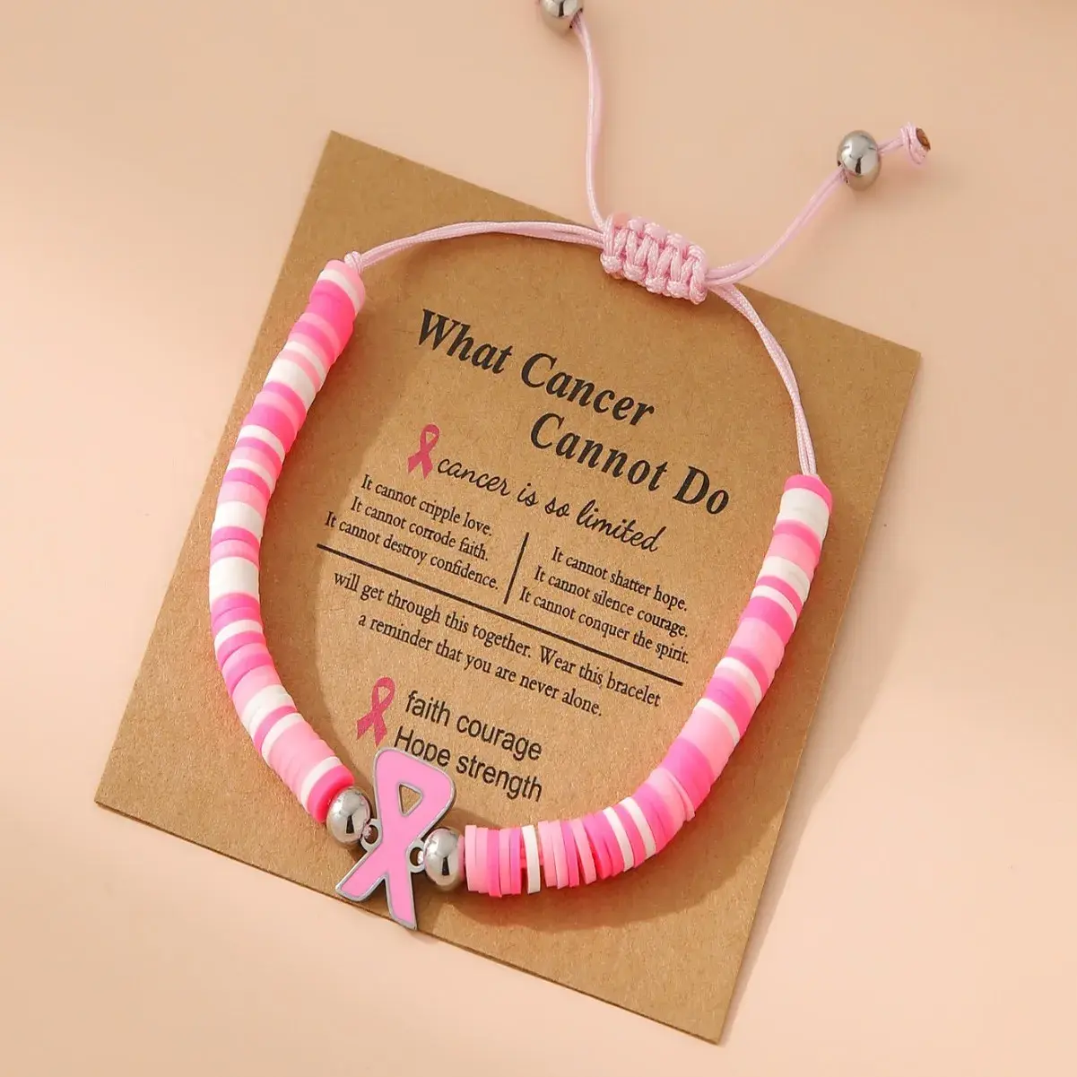 Courage Strength Pink Ribbon Awareness Women's Breast Cancer Prevention Bracelet Women's Style Hand Ring Hand Jewelry