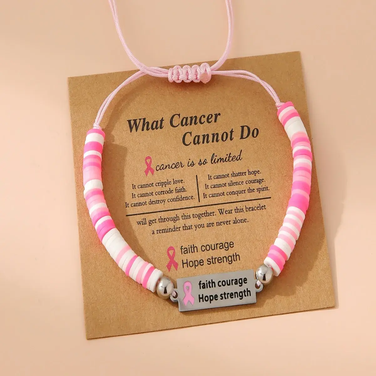 Courage Strength Pink Ribbon Awareness Women's Breast Cancer Prevention Bracelet Women's Style Hand Ring Hand Jewelry