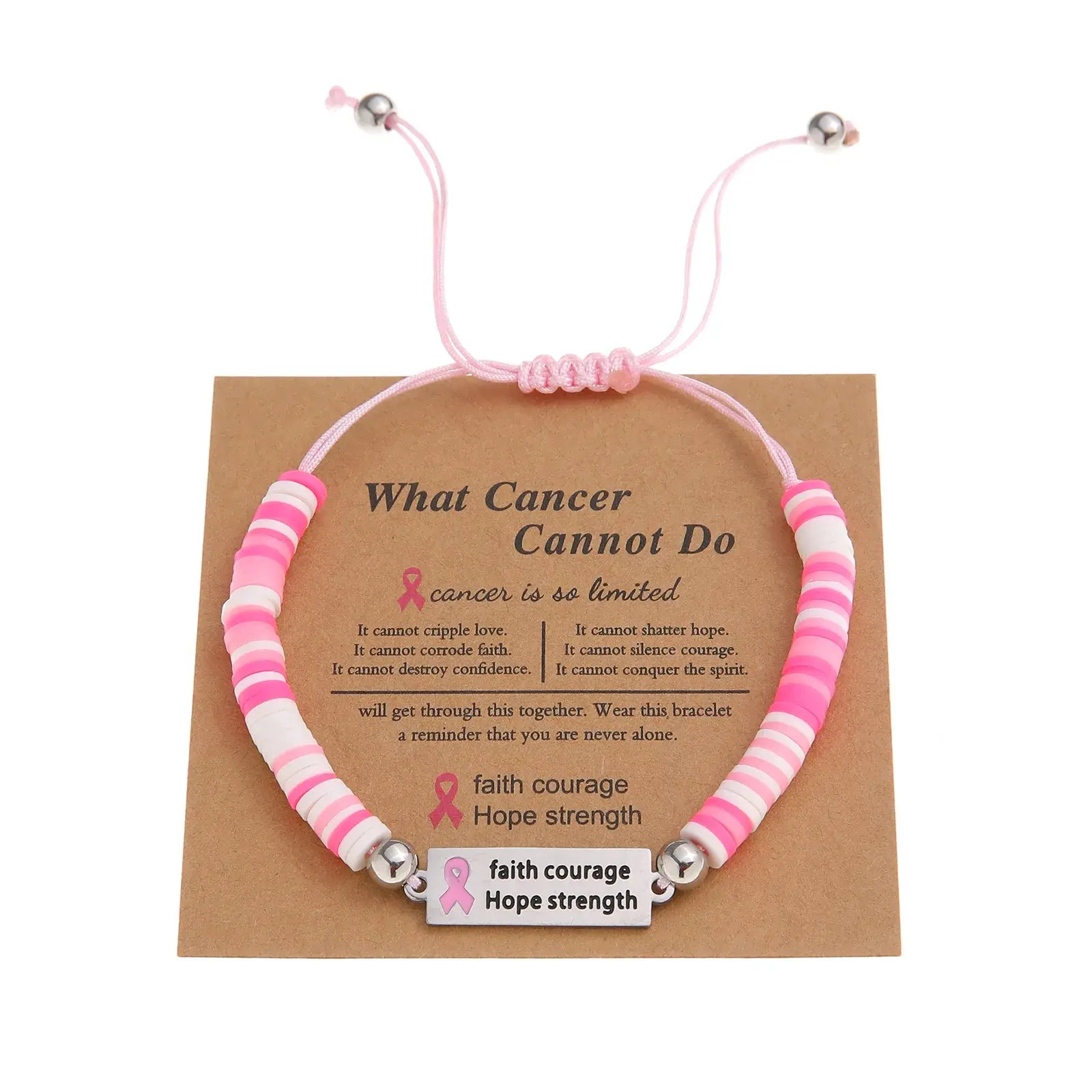 Courage Strength Pink Ribbon Awareness Women's Breast Cancer Prevention Bracelet Women's Style Hand Ring Hand Jewelry