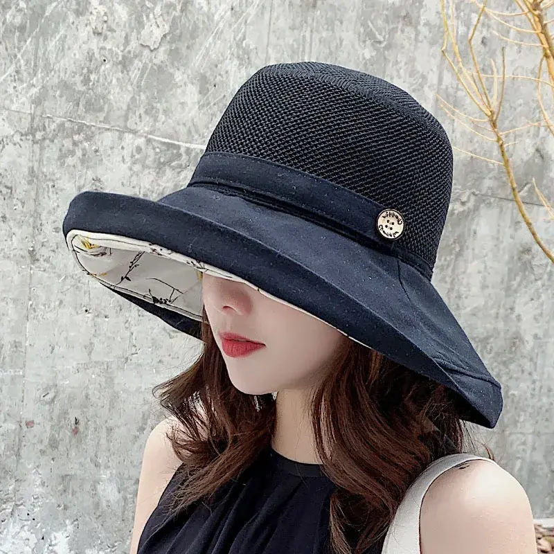 Japanese Order Fisherman Hat Women Large Brim Sunshade Hat Summer Face Covering Versatile Beach Sun Hat Lace Net Cap