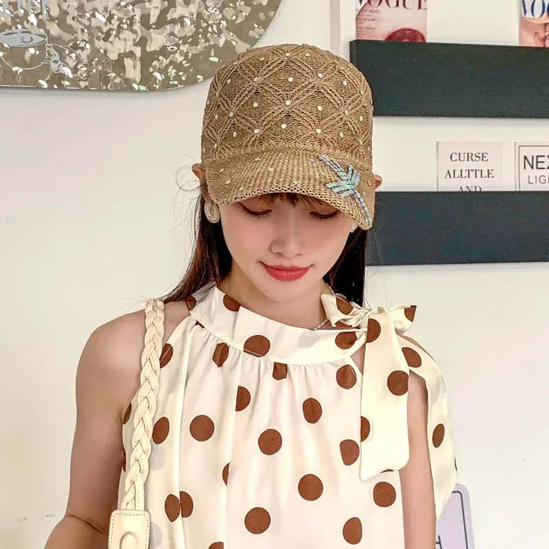 Handmade Rhinestone Women's Baseball Cap Spring Summer Outdoor Breathable Sun Protection Pearl Water Diamond Duckbill Hat Face S