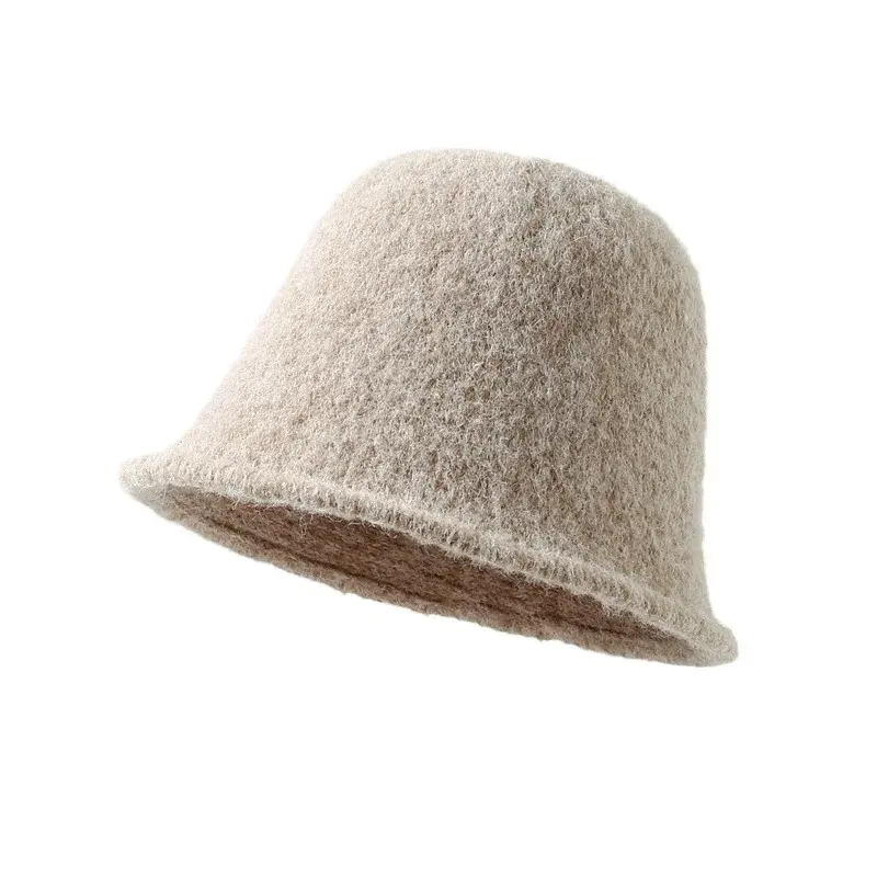 2024 Korean Style Autumn/Winter New Women's Solid Color Versatile Wool Fishing Cap Winter Internet Celebrity Face Revealing Smal